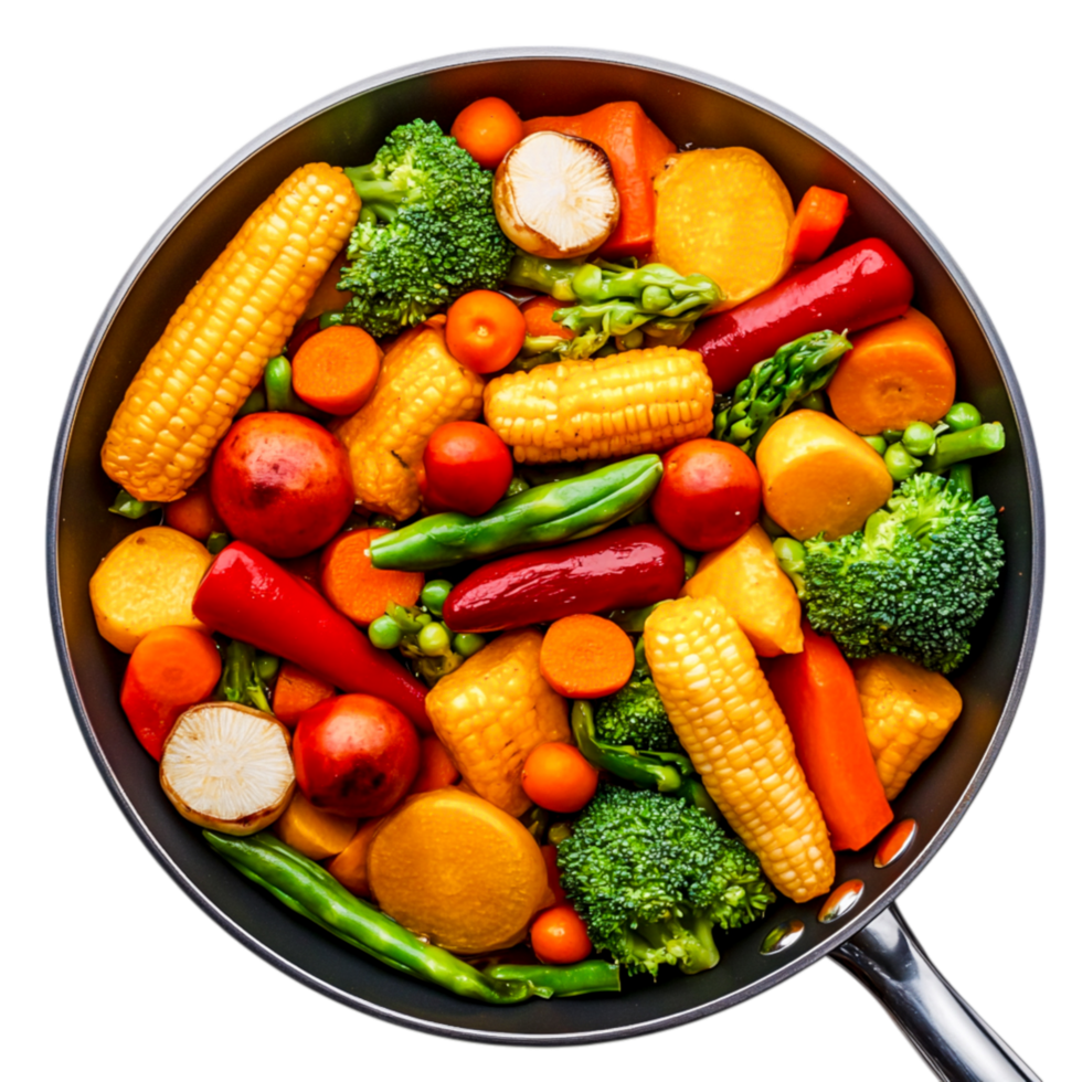 Colorful Assortment of Fresh Vegetables in a Nonstick Pan Ready for Cooking png
