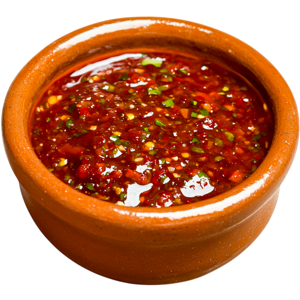 Fresh and Spicy Red Sauce in Traditional Clay Bowl for Culinary Dishes and Recipes png