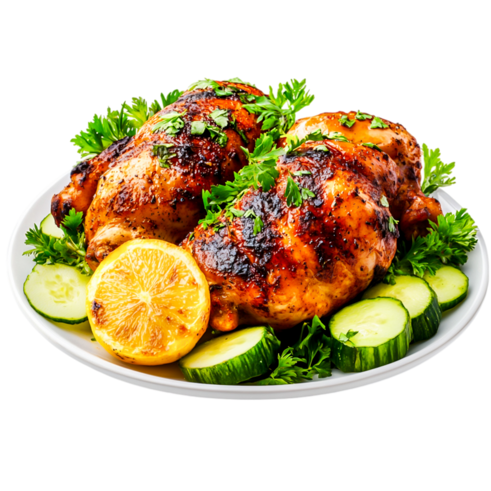 Grilled Chicken with Fresh Lemnd Herbs on White Plate Surrounded by Fresh Vegetables png