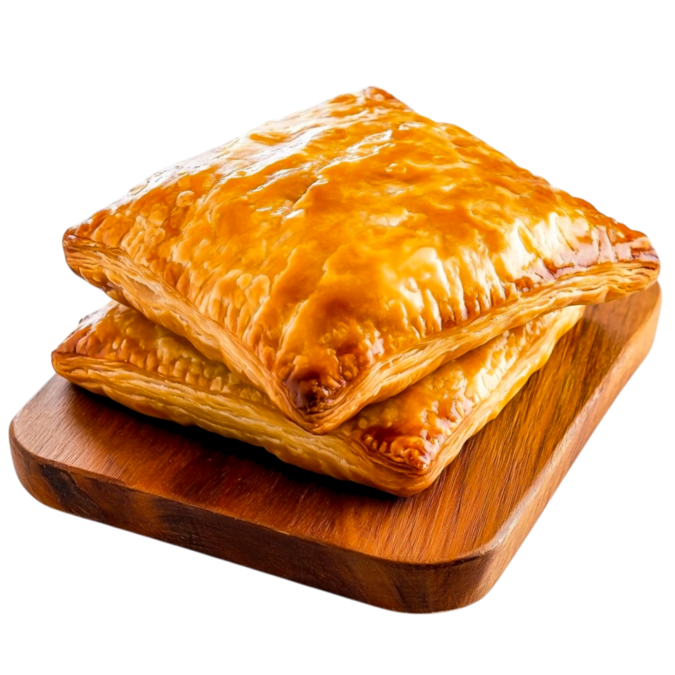 Flaky Golden Pastry on Wooden Plate with Delicious Crunchy Texture and Savory Aroma png