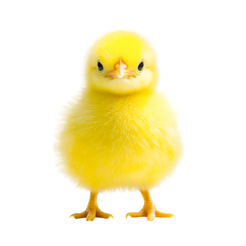 Cute fluffy yellow chick standing and looking inquisitively at the viewer with bright eyes png