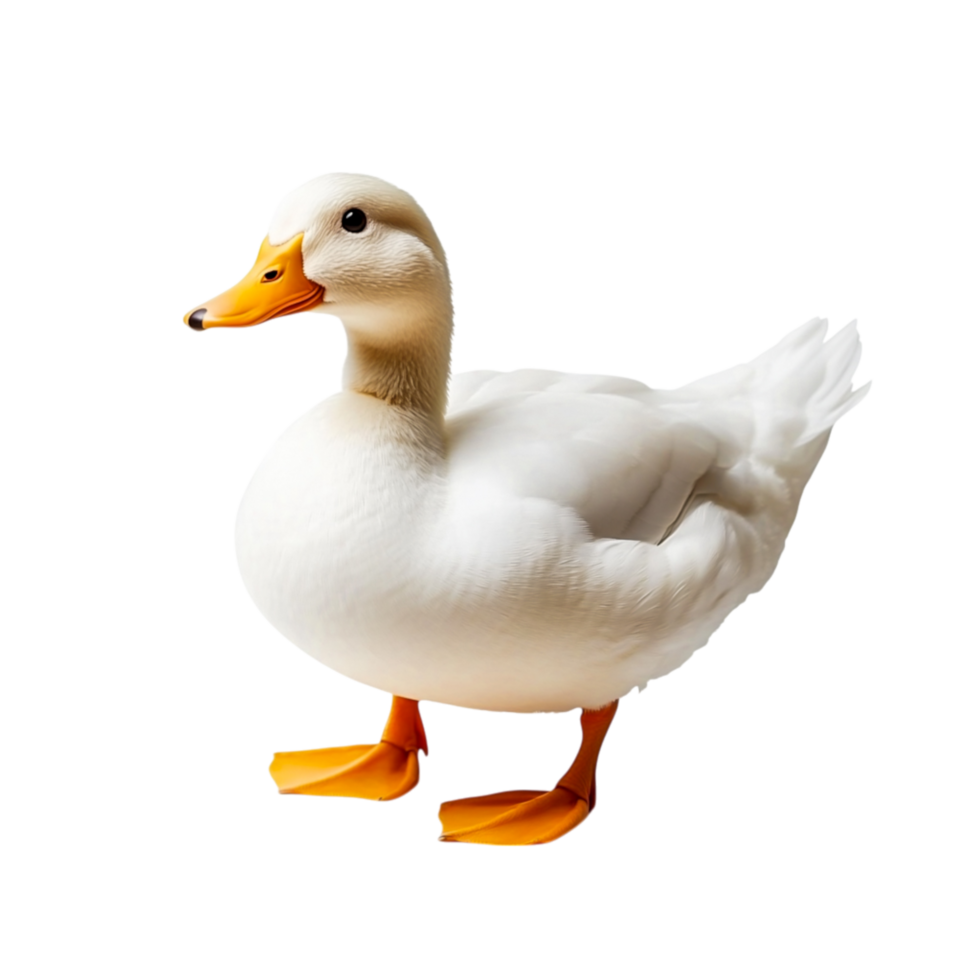 Charming Domestic Duck with Bright Yellow Beak and Smooth White Feathers in Vibrant Setting png