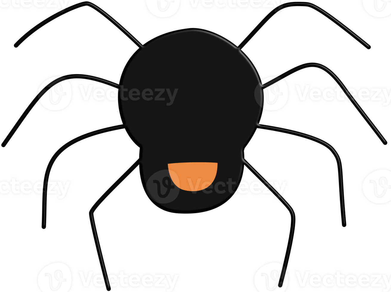 a simplified, stylized black spider illustration with eight distinct legs extending from a dark, rounded body. png