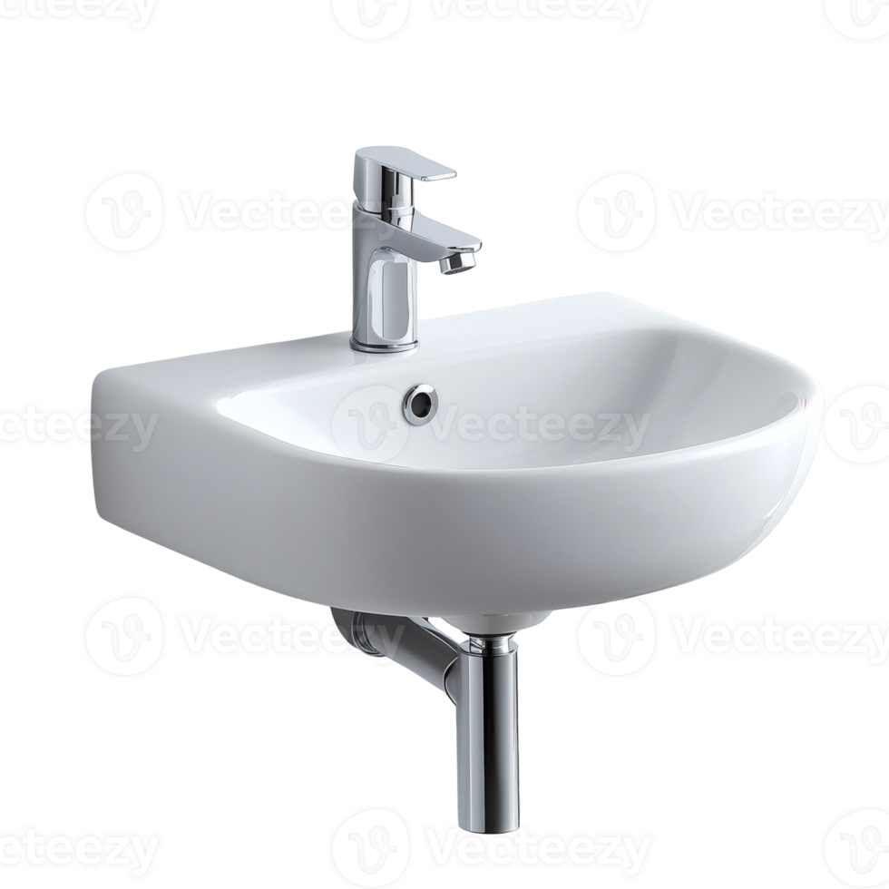 A white bathroom sink with a chrome faucet png