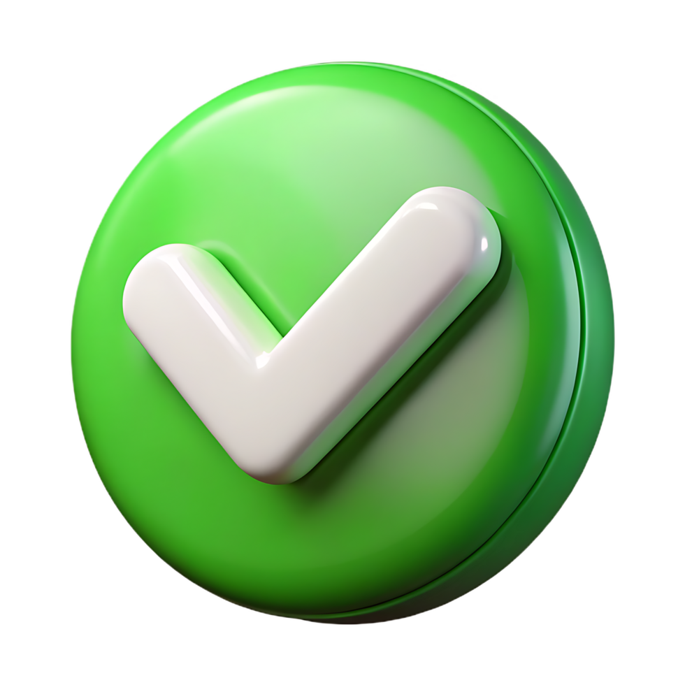 3D Green Checkmark in Circle Approval Icon for UI UX Design on Transparent Background png