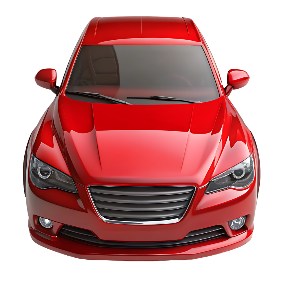 3D Red Sedan Car Front Top View Realistic Render on Transparent Background png