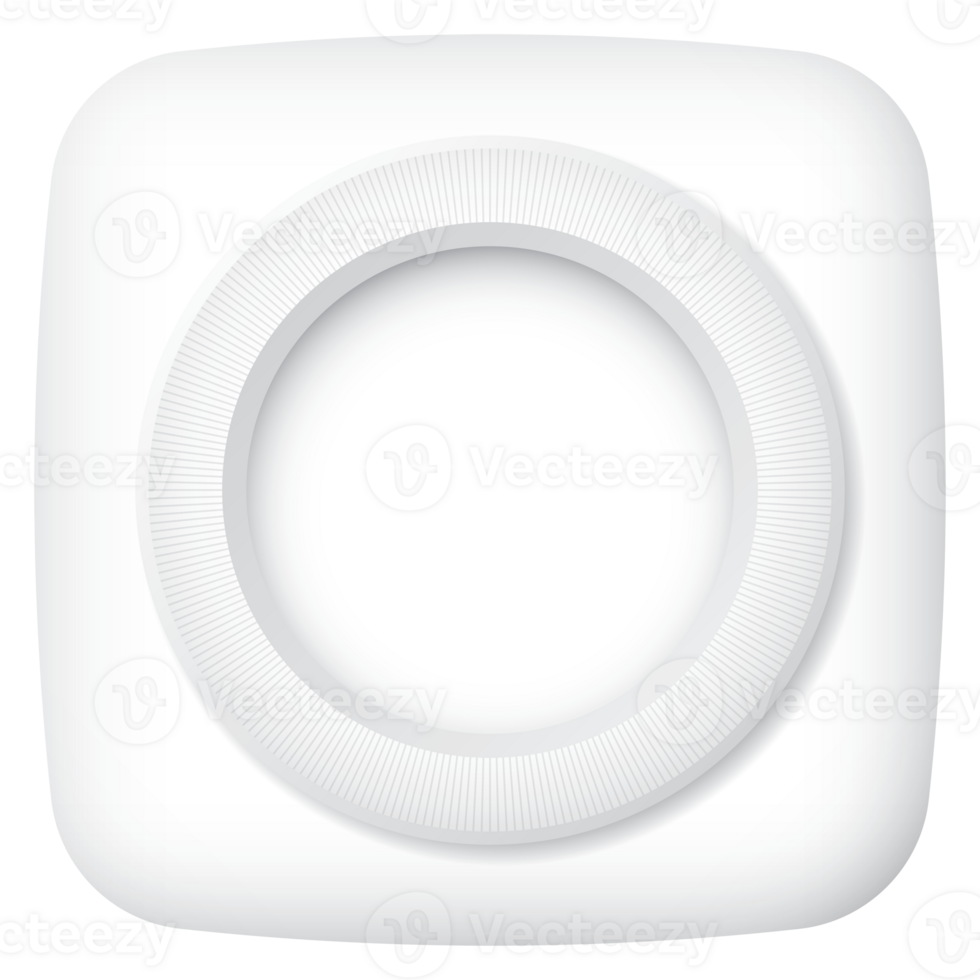 3D white bulge circle frame on bulge rounded square isolated. png