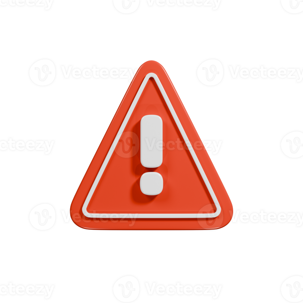 3d Render Triangle Red Warning Sign Icon Illustration with White Exclamation Mark and Border png