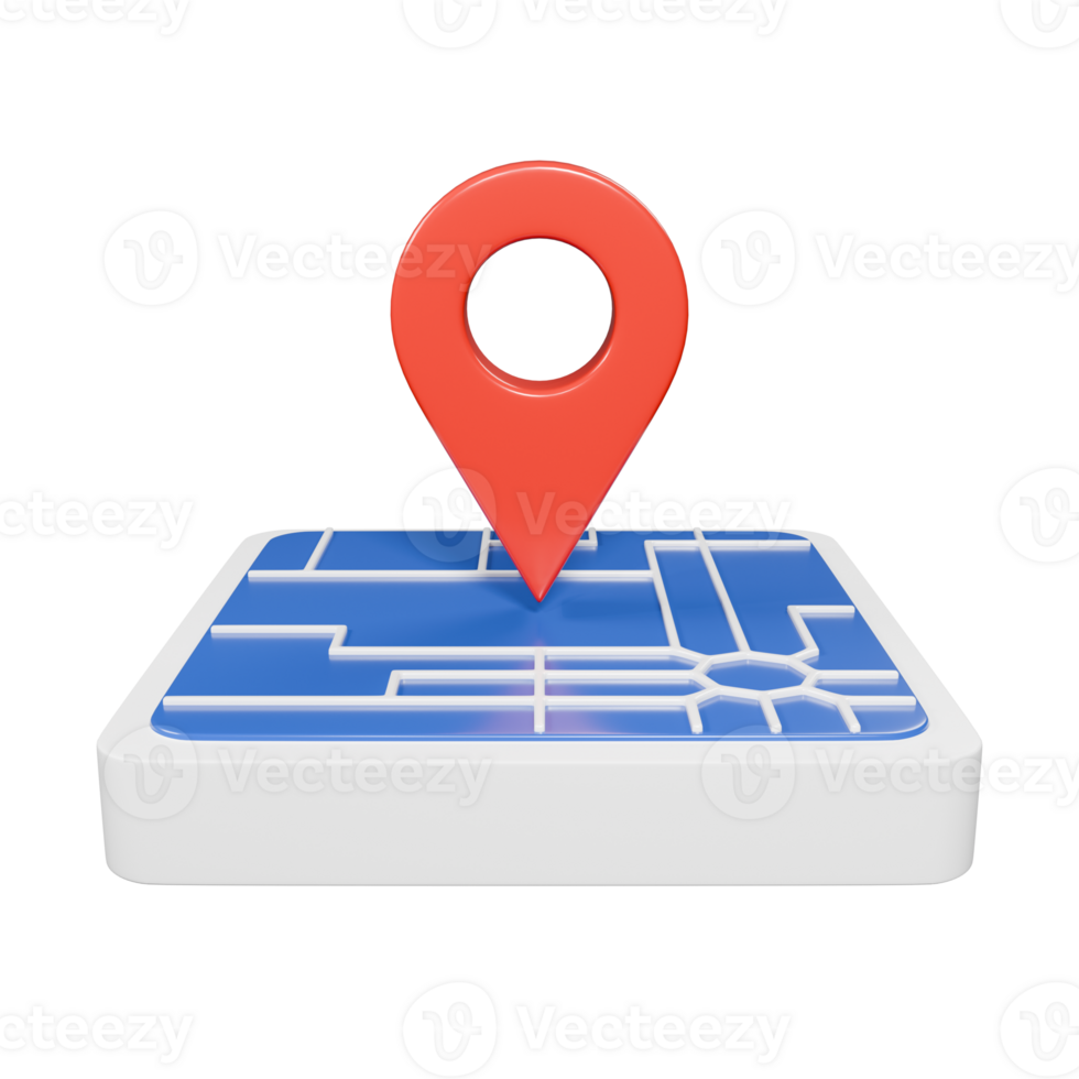 Red GPS Map Marker 3d Render Icon Illustration with Square Maps png