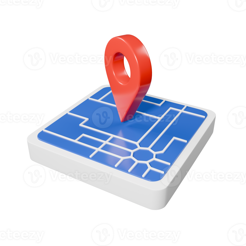 Perspective Red GPS Map Marker 3d Render Icon Illustration with Square Maps png