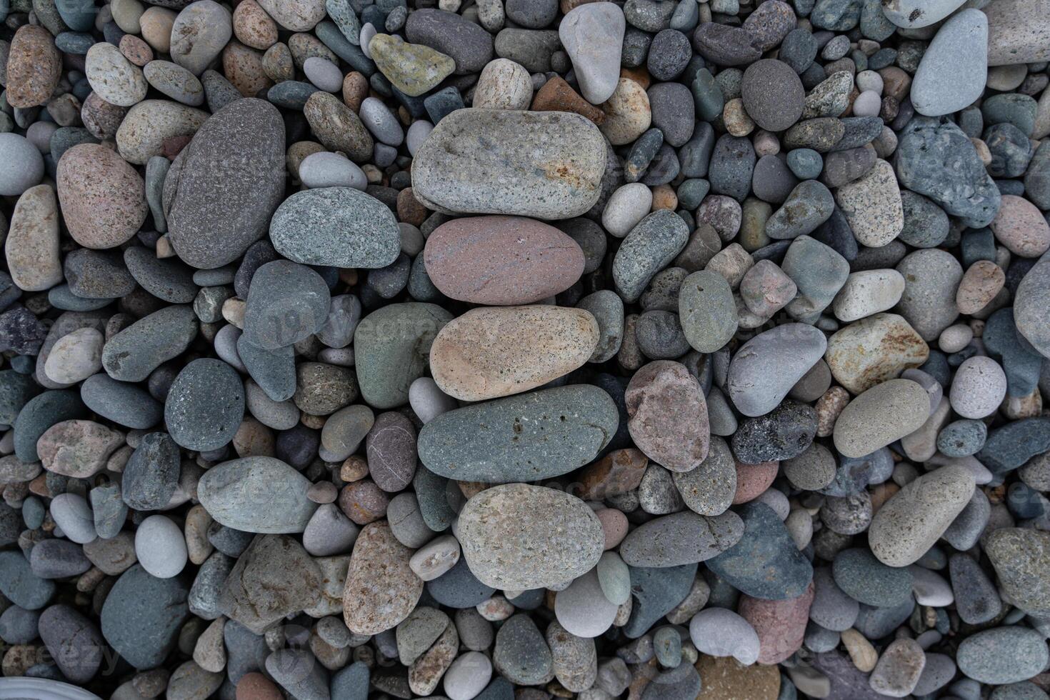 Stacked stones in a row on a stone background, stone beach of Batumi photo