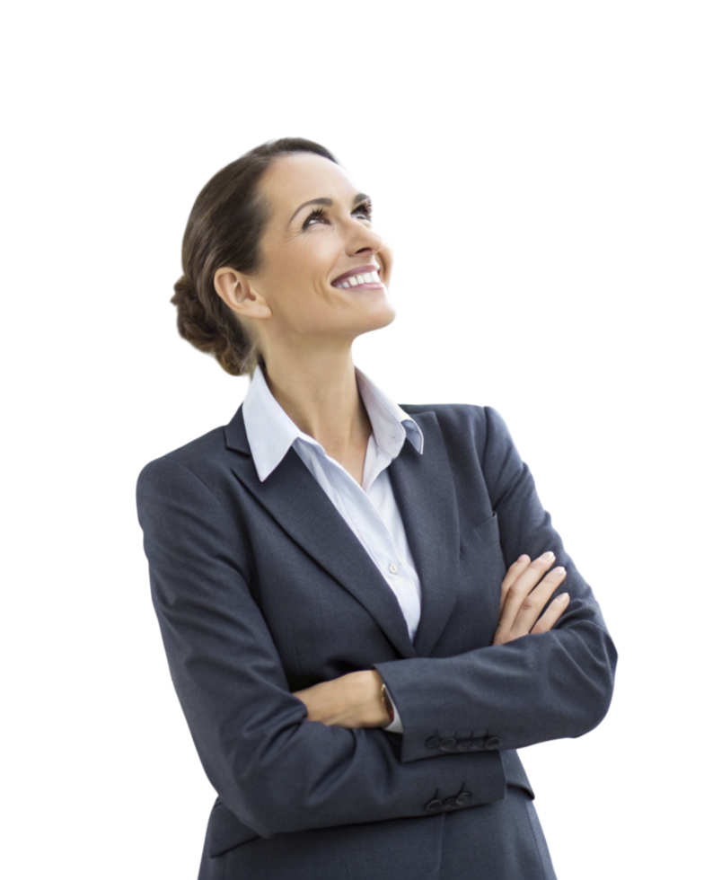 A woman in a business suit is looking up png