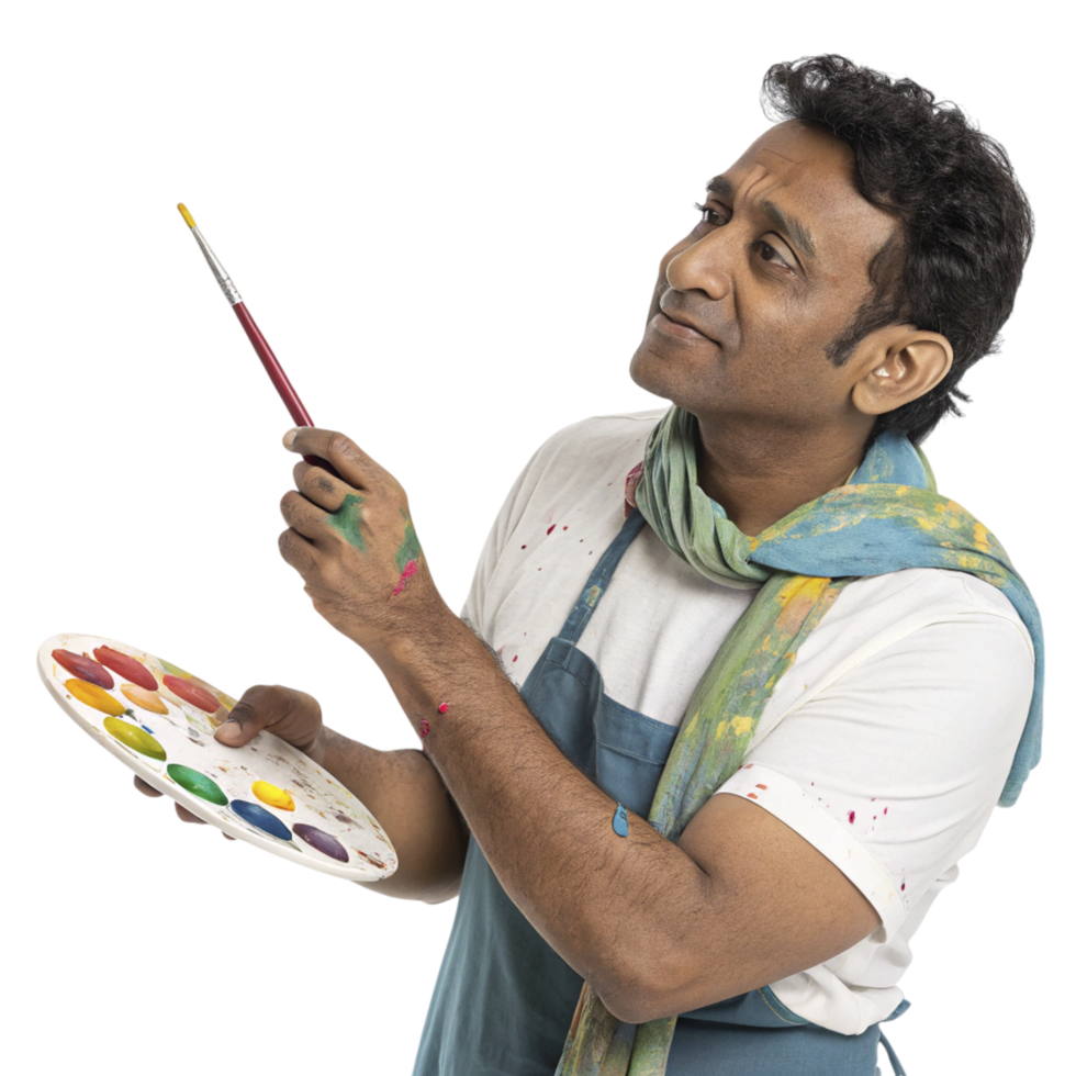 A man holding a paintbrush and palette png