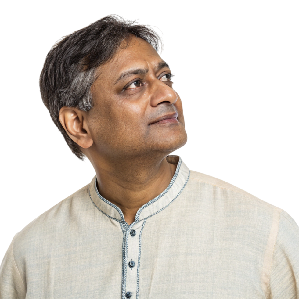 A man in a beige shirt looking up png