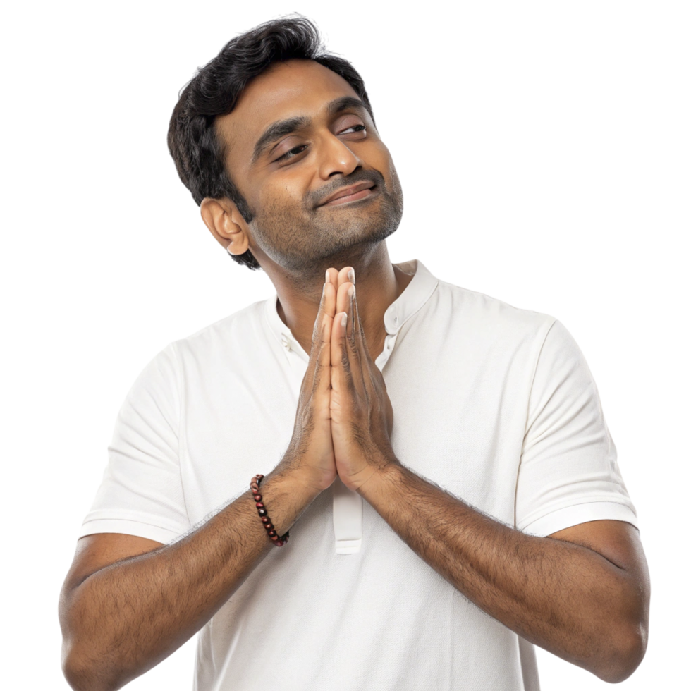 A man in a white shirt is praying png