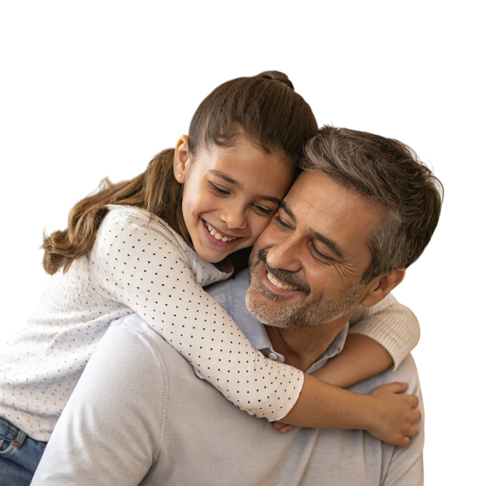 A man and a little girl are hugging each other png