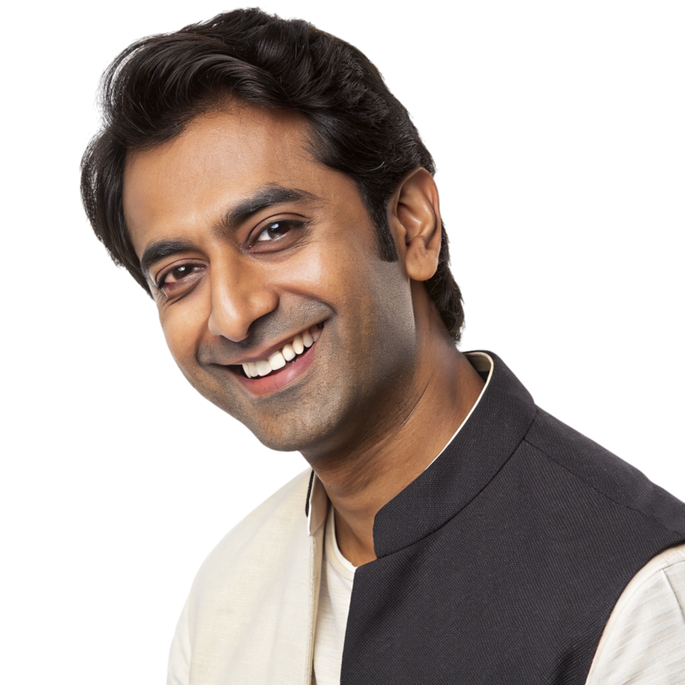 A smiling man in a vest and shirt png