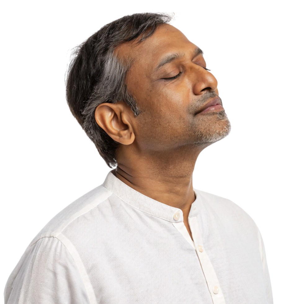 A man with his eyes closed and his head up png
