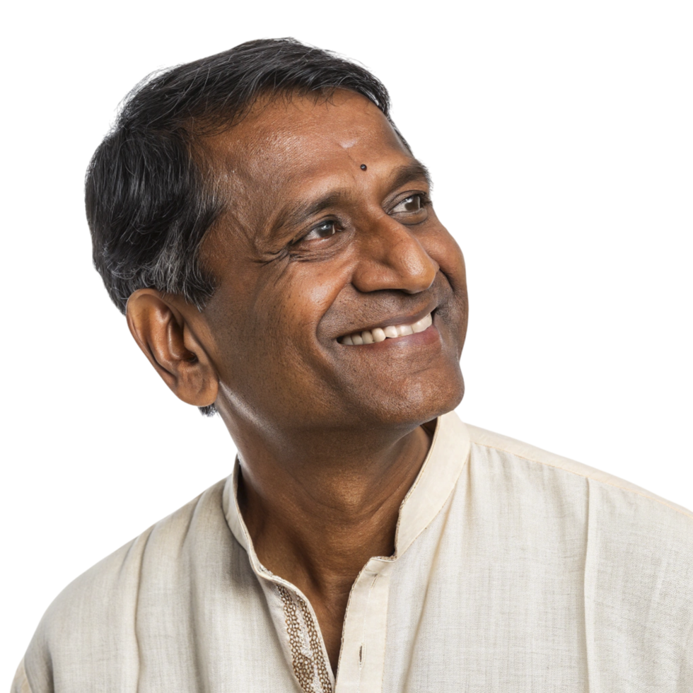 A smiling indian man in a white shirt png