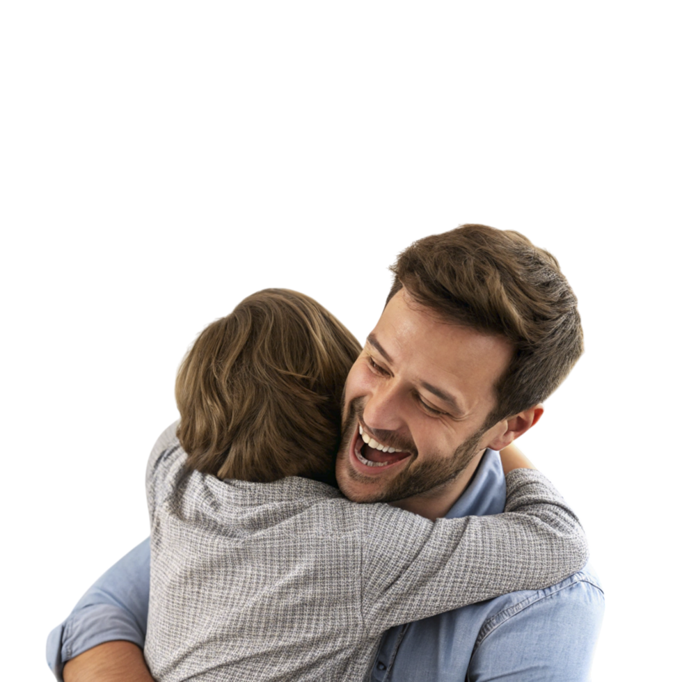 A man and a boy are hugging each other png