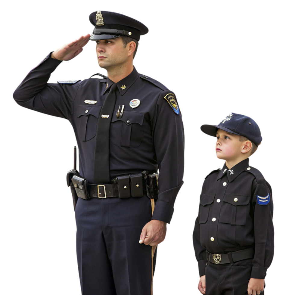 A man and boy in police uniforms png