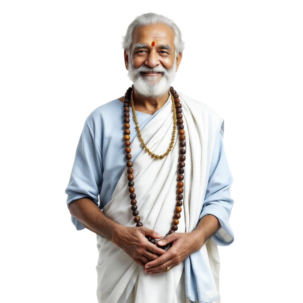 An old man in a sari with a necklace png