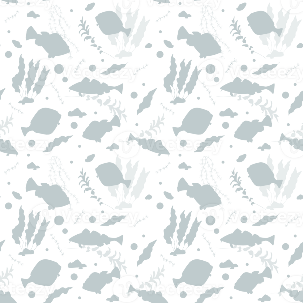 seamless sea pattern , transparent fish and algae no background for fabric , wrapper and other design png