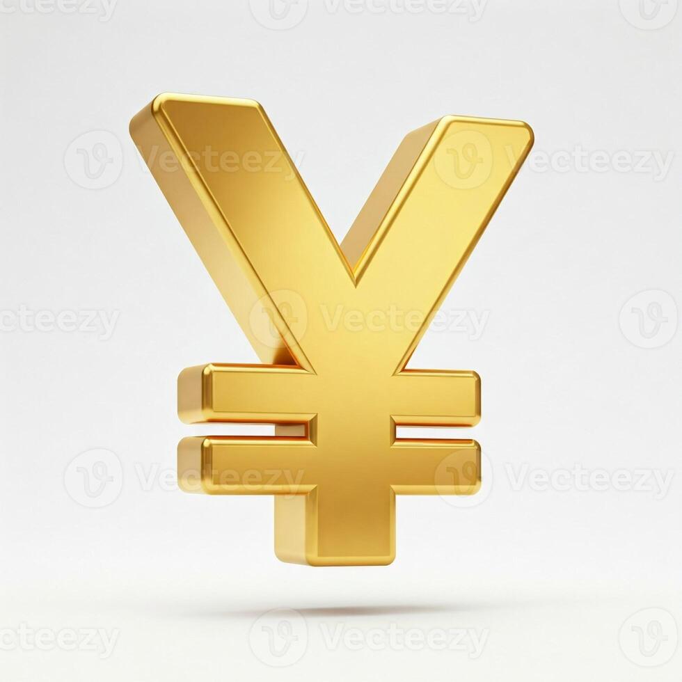 A shiny golden Japanese yen sign isolated on white photo