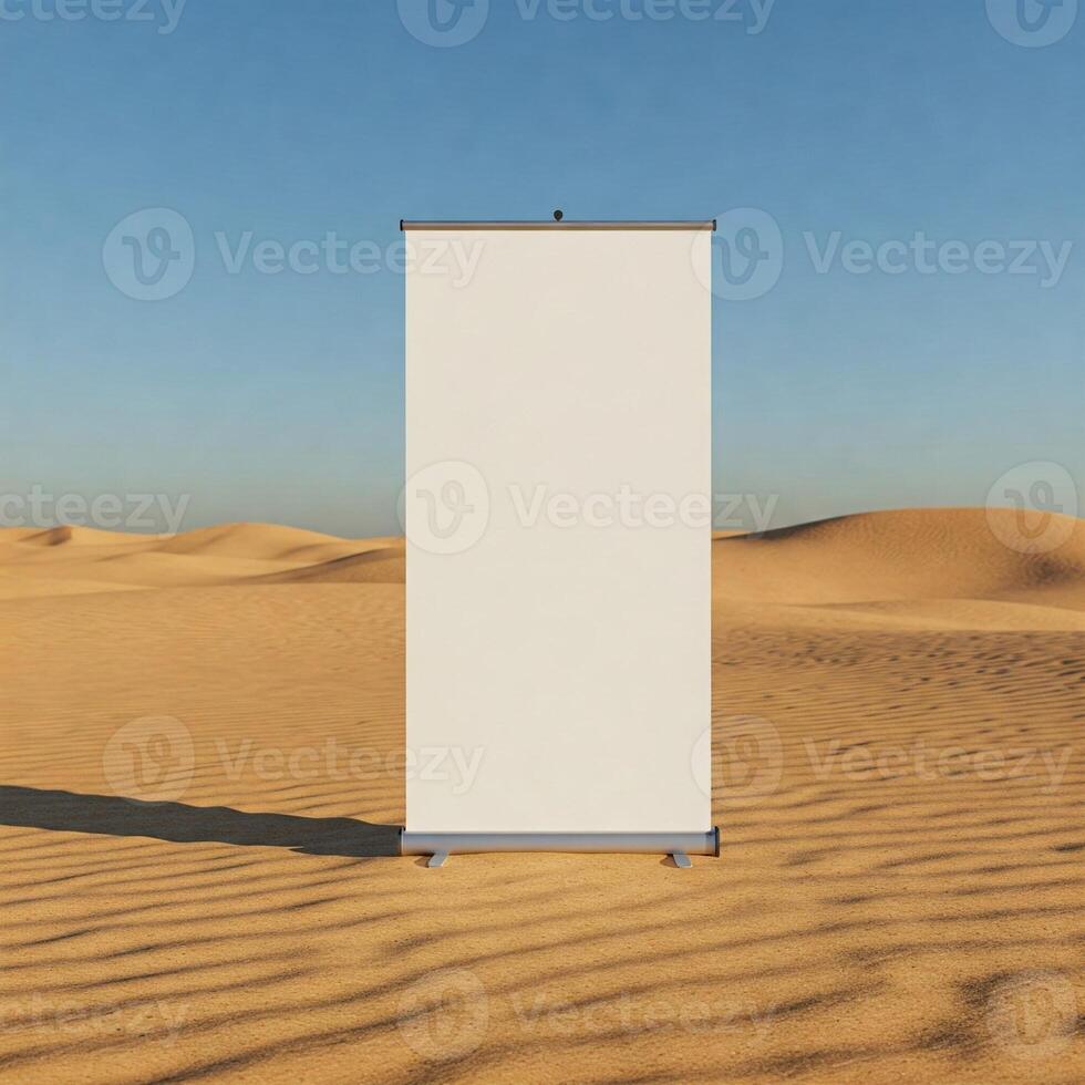 A mock white rollup banner isolated on white photo