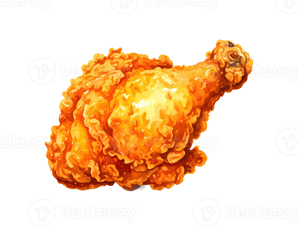 Juicy and crunchy fried chicken in artistic watercolor style png