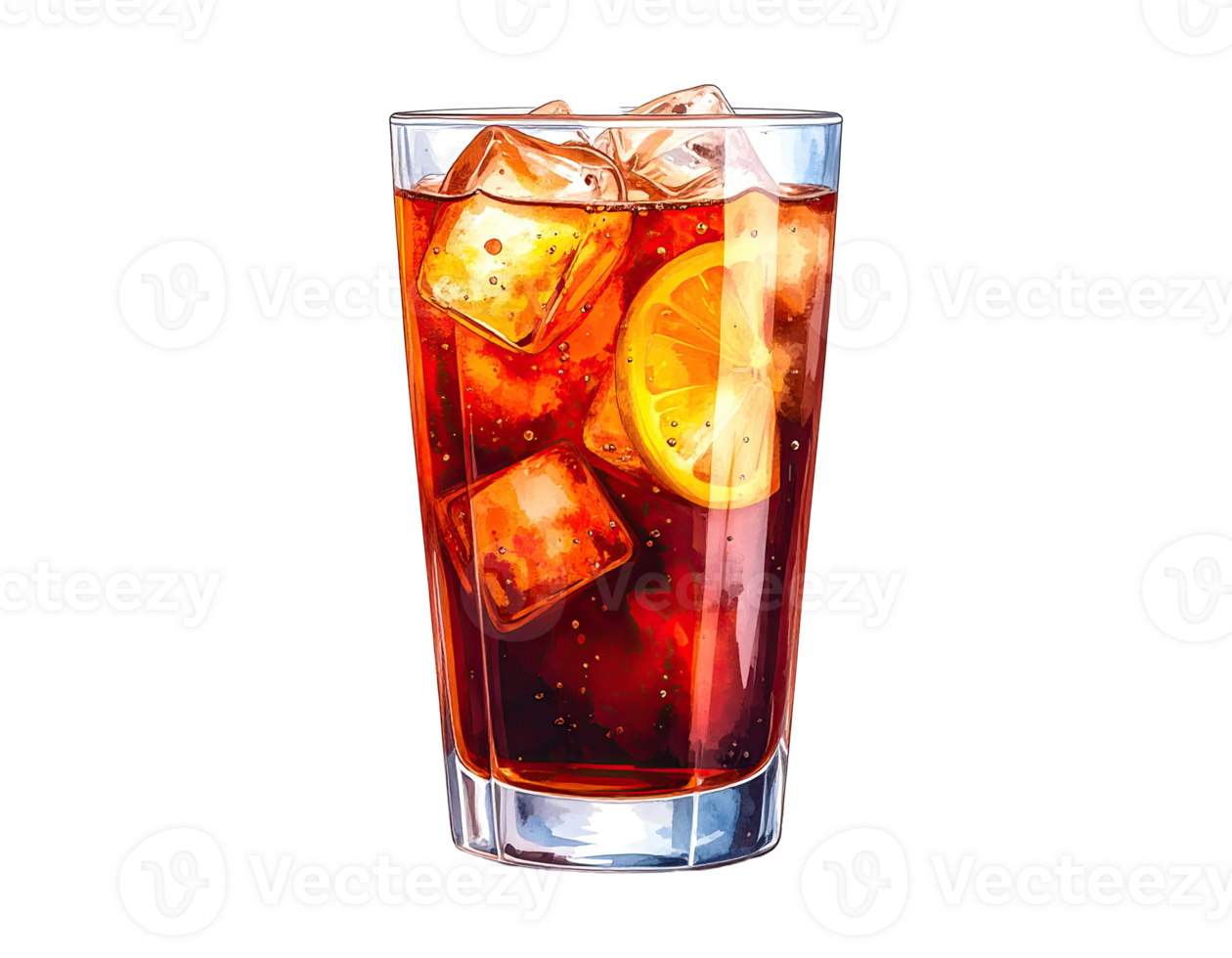Artistic watercolor cola soda, perfect for menus and food designs. png