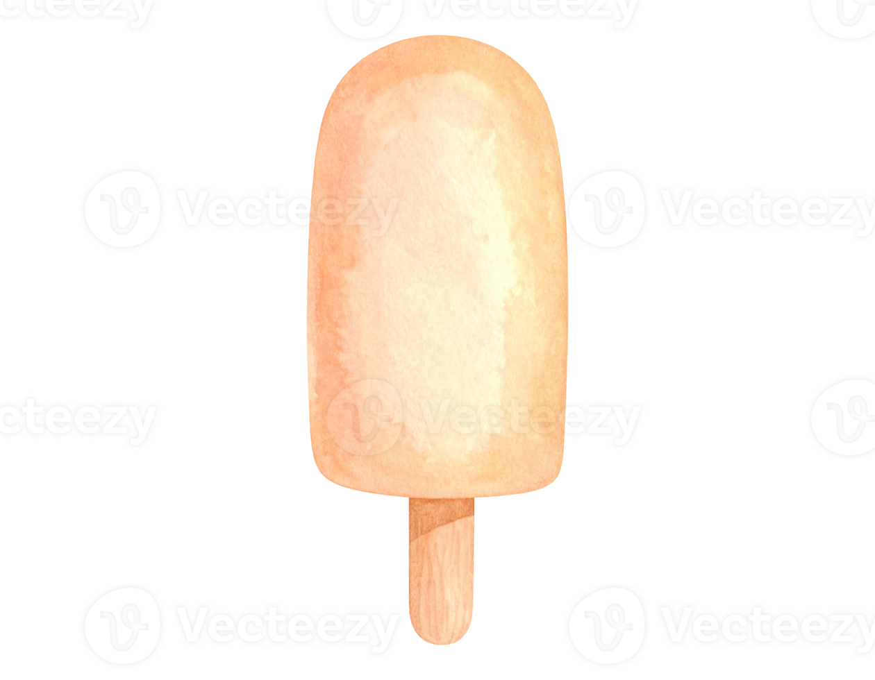 Watercolor illustration of a peach-colored ice cream bar on a stick. png