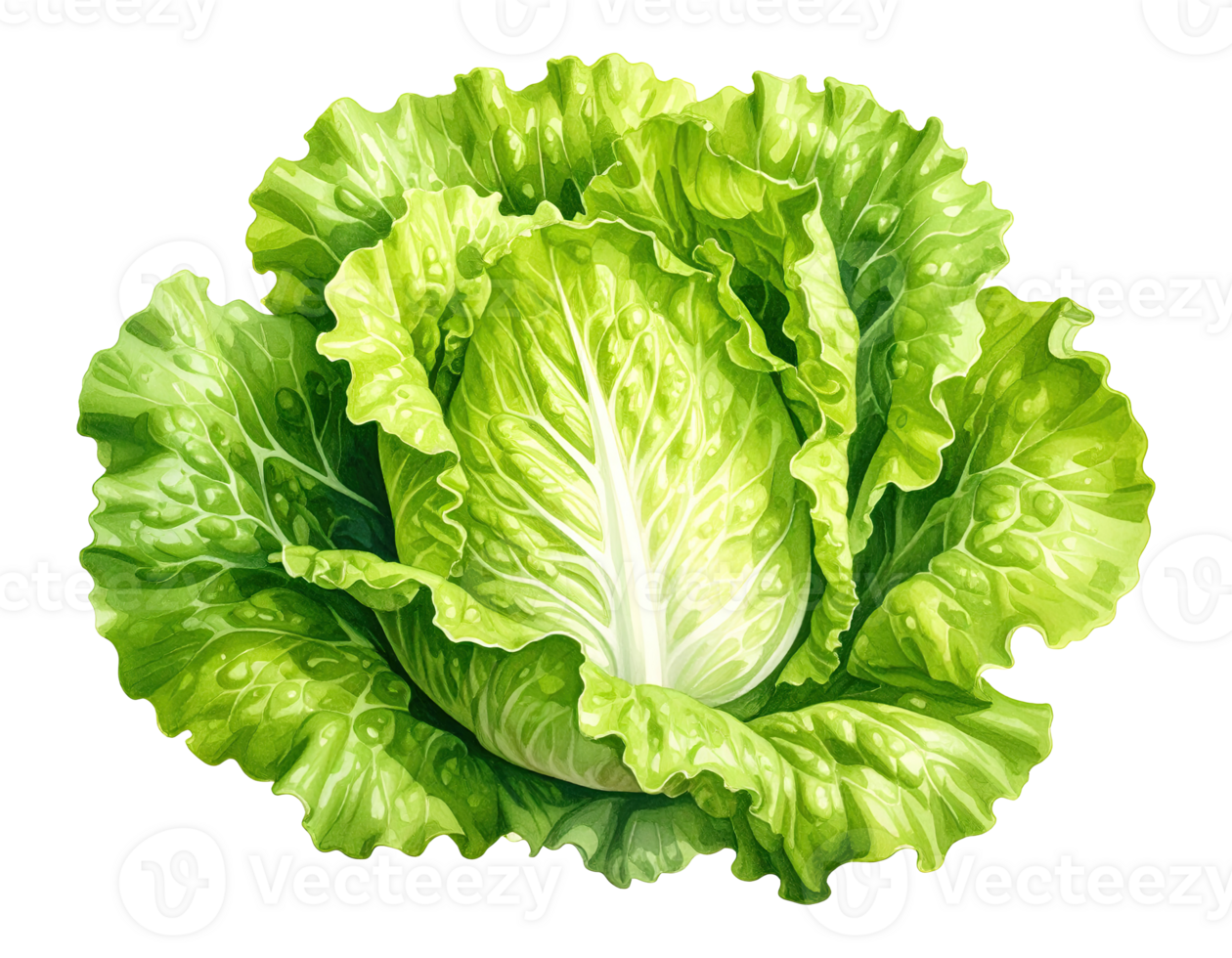 Healthy leafy cabbage painted in watercolor png