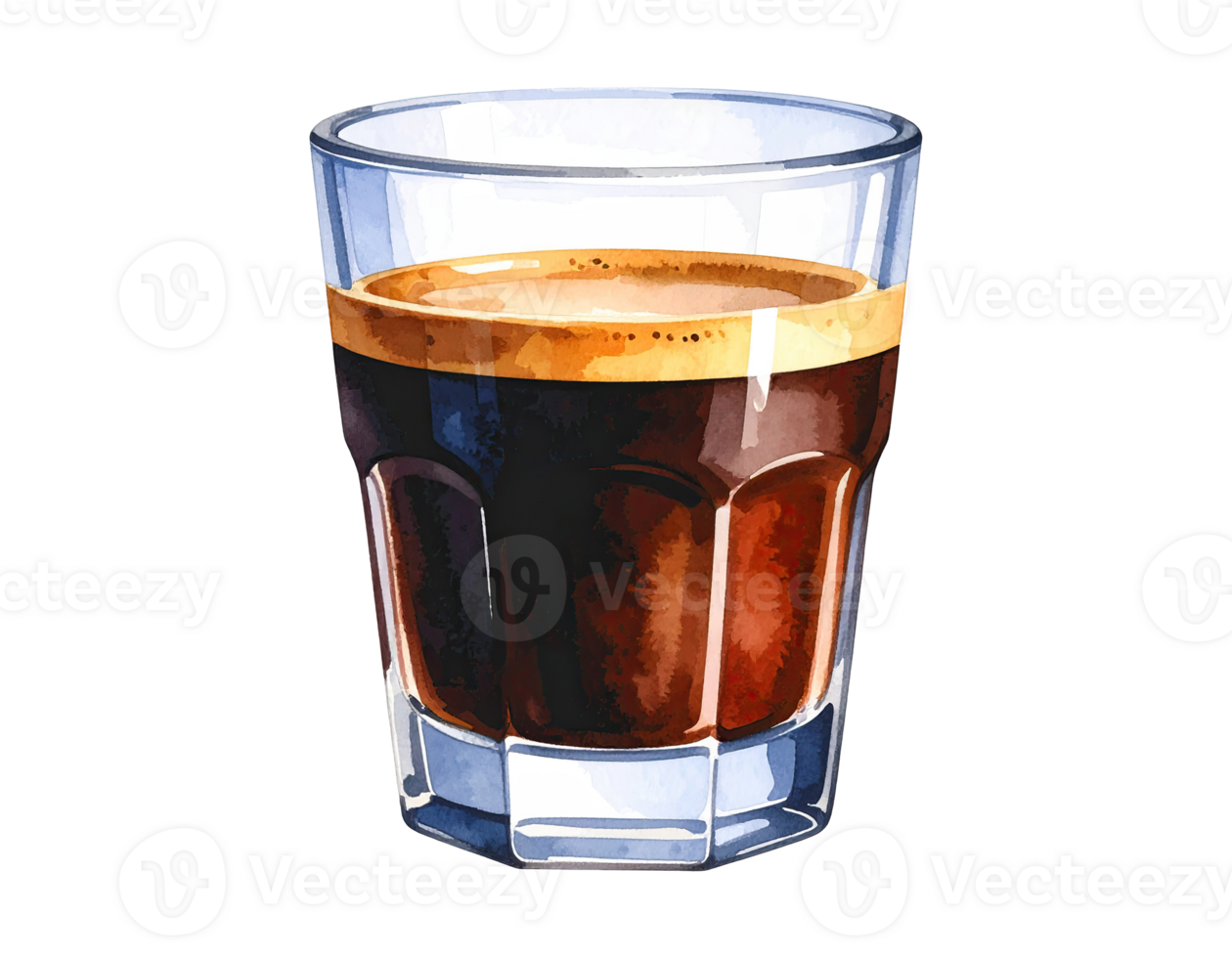 Watercolor artwork of freshly brewed black coffee in a ceramic mug. png