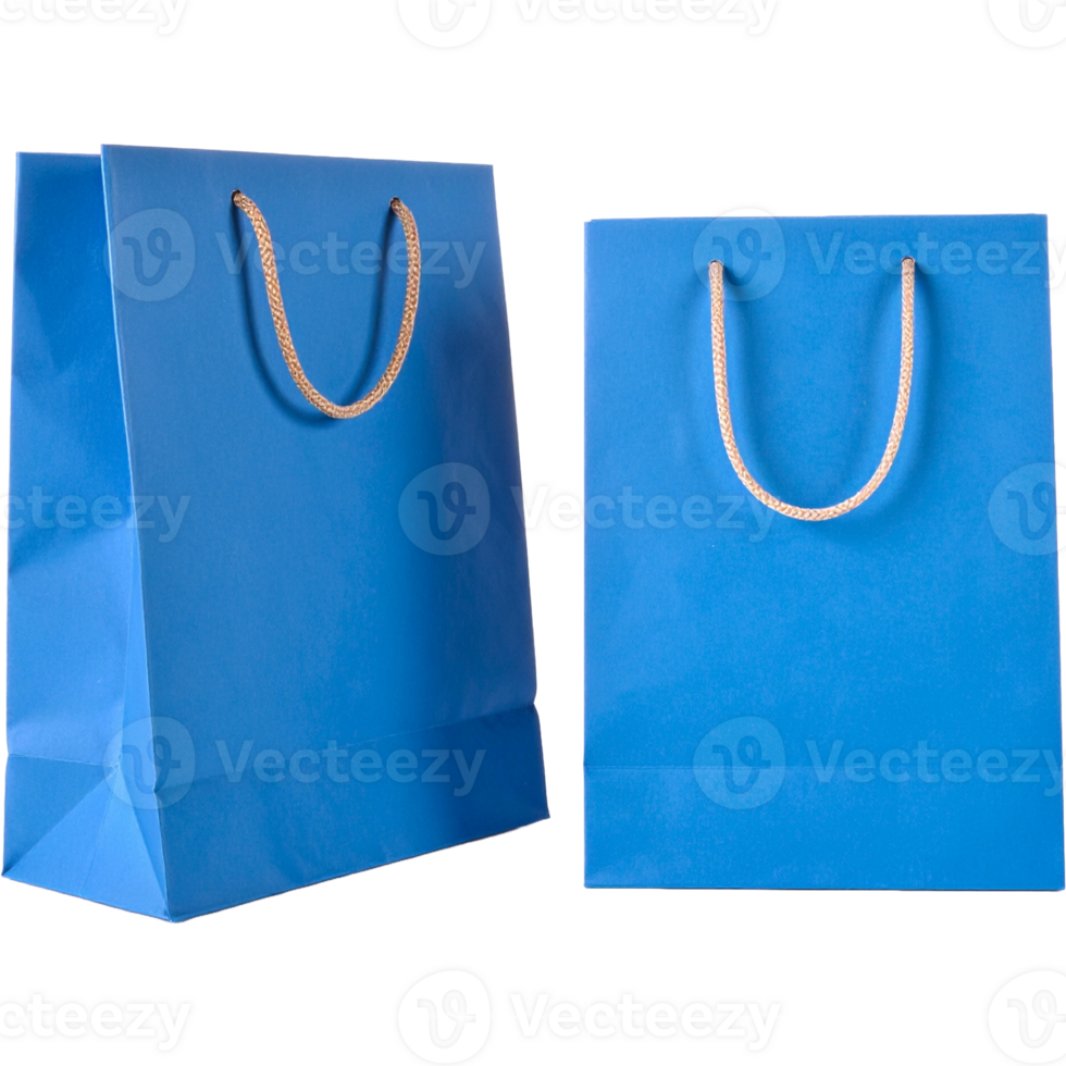 Two blue paper bags with rope handles png