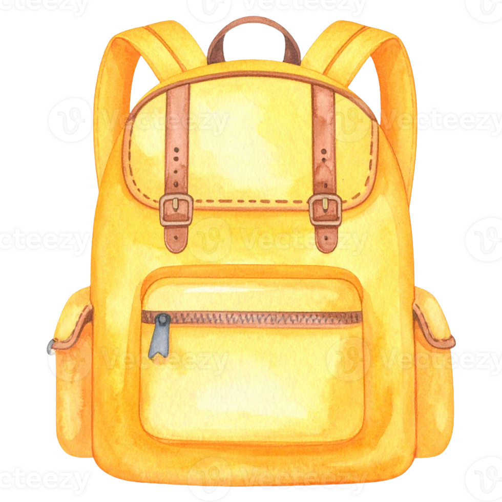A yellow backpack with straps and a zipper png