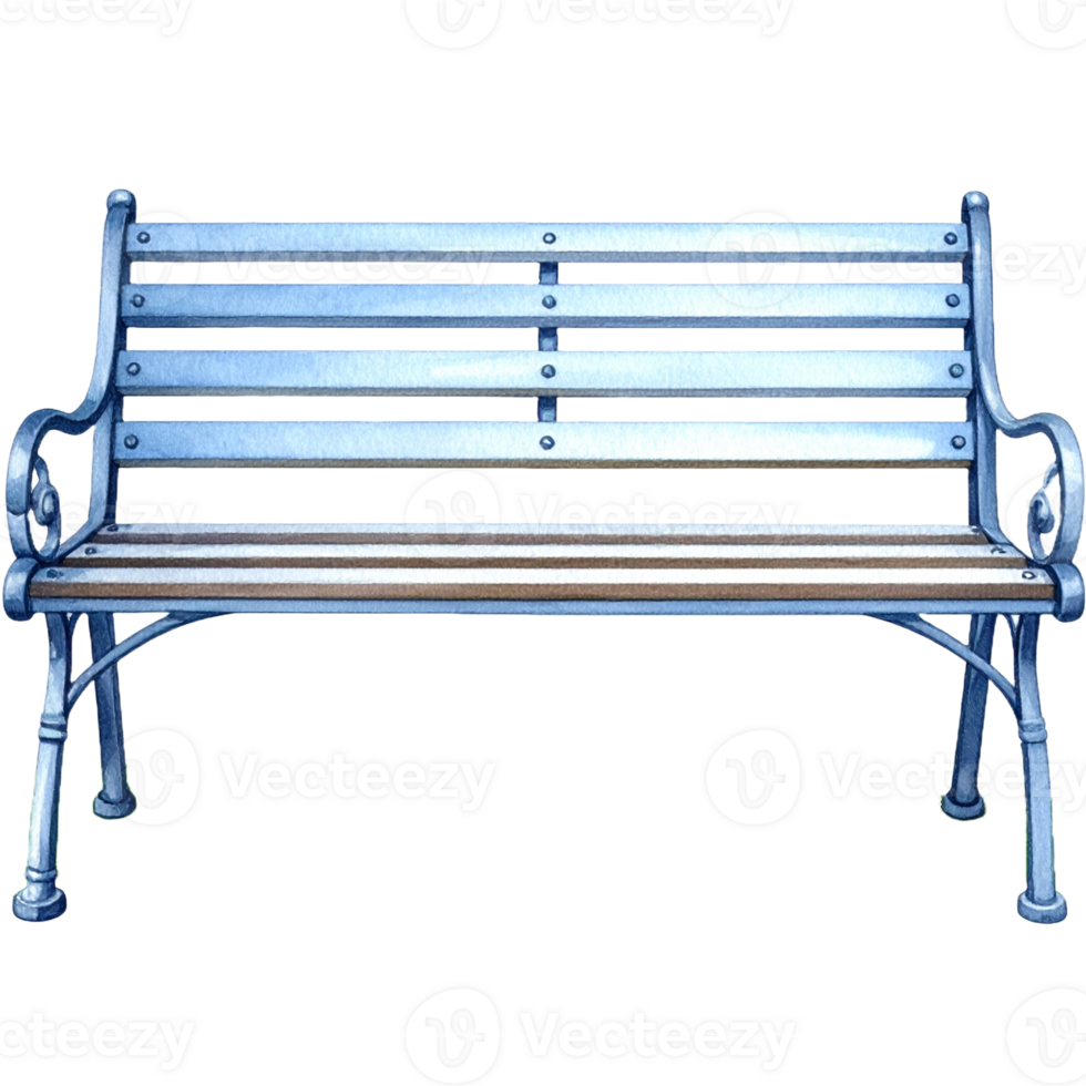 A blue bench with a white stripe on it png