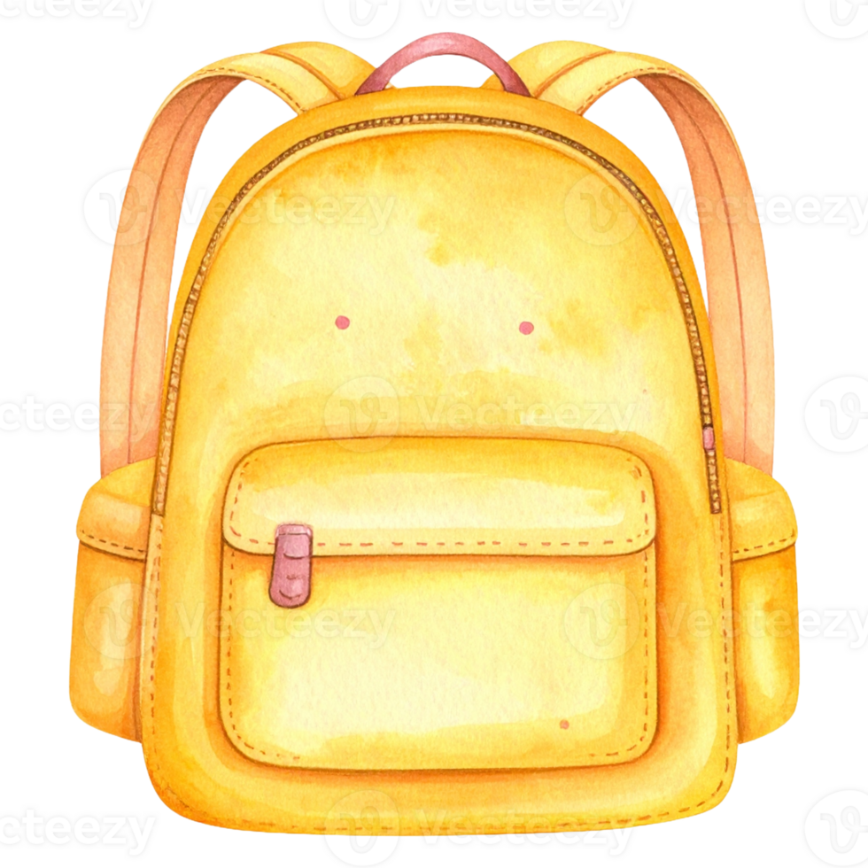 A yellow backpack with a pink handle png