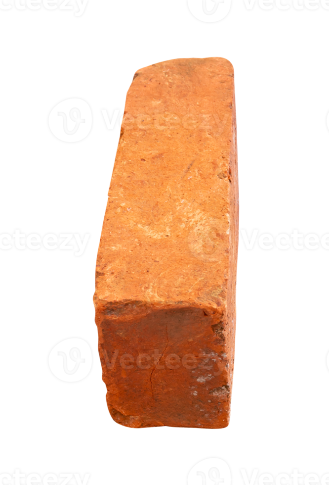 One cracked old red or orange brick isolated with clipping path in file format png