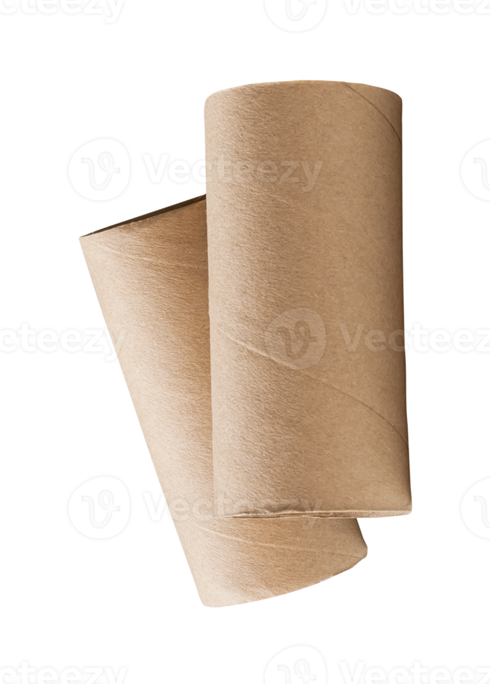 Two tissue paper cores or toilet paper tubes in stack isolated with clipping path in file format png
