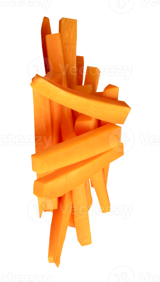 Orange carrot slices in stick in stack isolated with clipping path in file format png