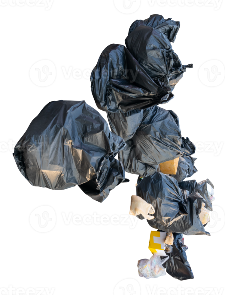 Waste in black plastic bag at garbage dump isolated with clipping path in file format png