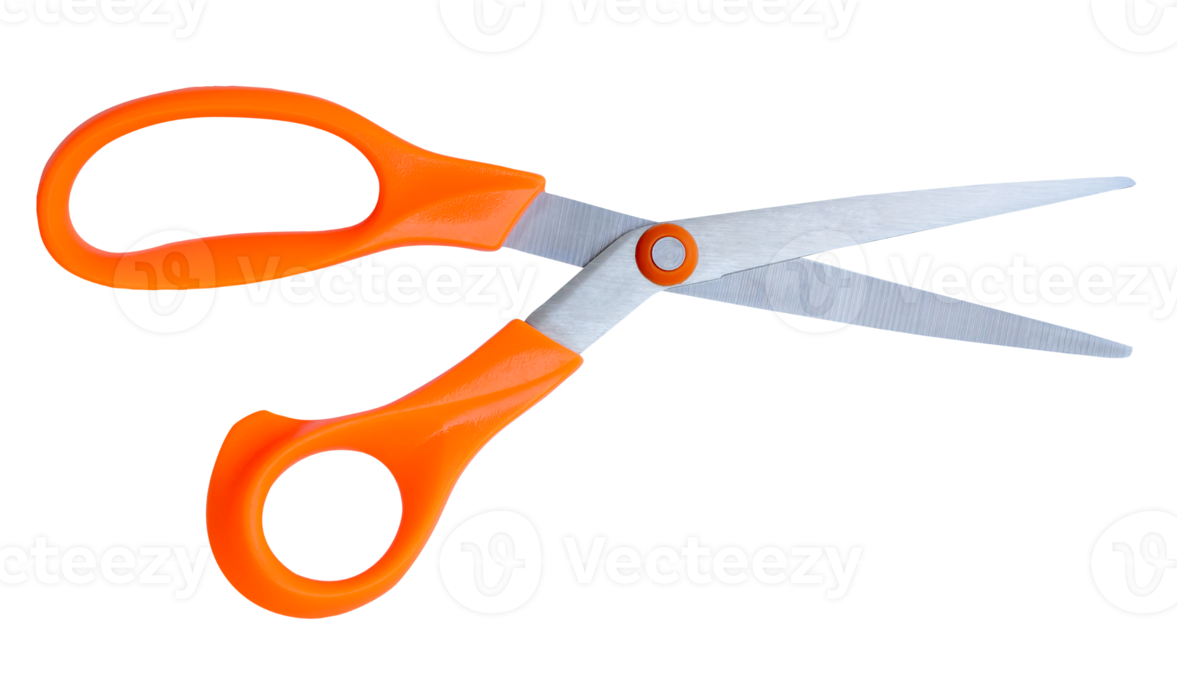 An open multipurpose scissors with orange handle in horizon isolated with clipping path in file format png