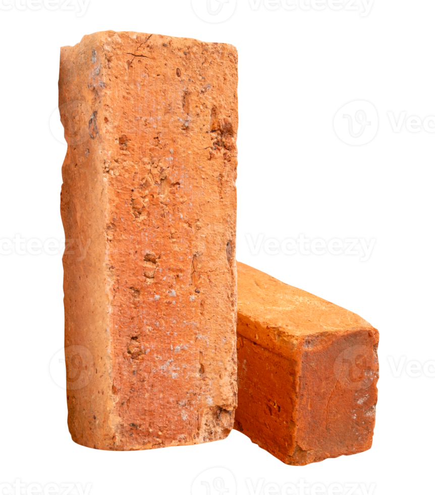 Two old red bricks isolated with clipping path in file format png