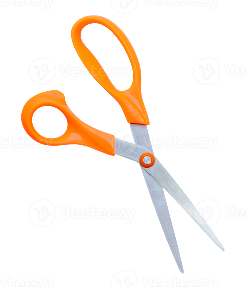 A pair of multipurpose scissors with orange handle isolated with clipping path in file format png