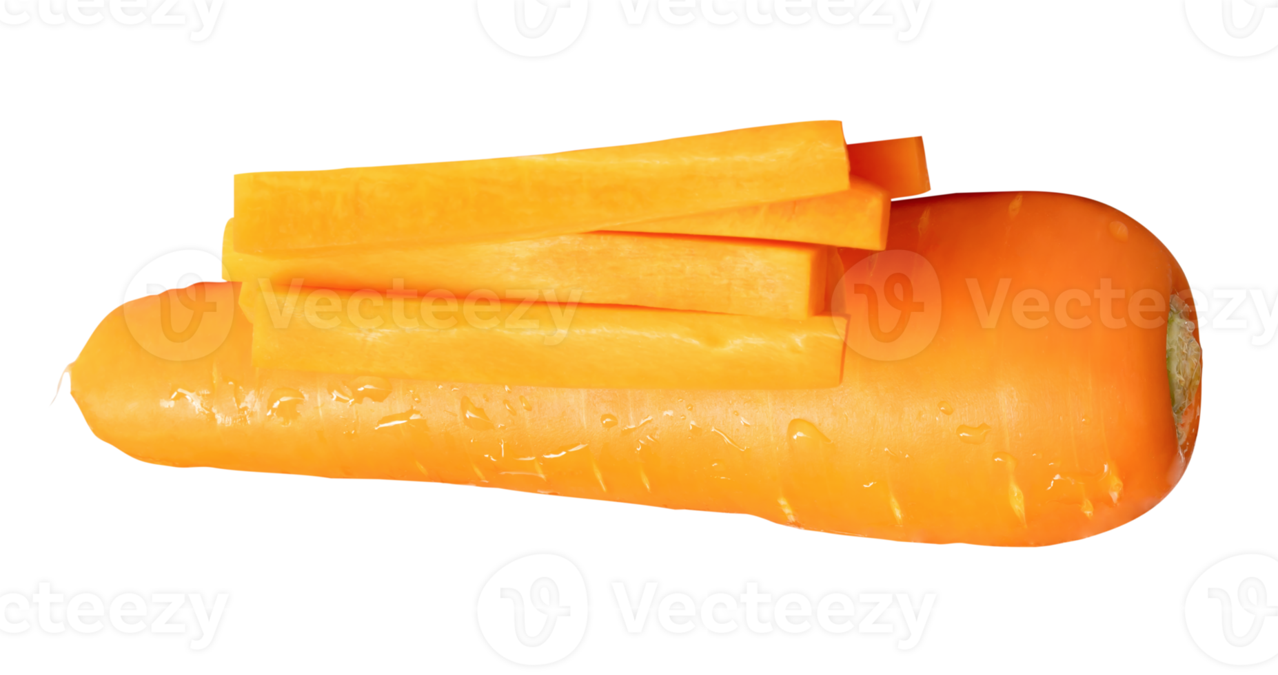 Orange carrot with slices in stick shape in stack isolated with clipping path in file format png