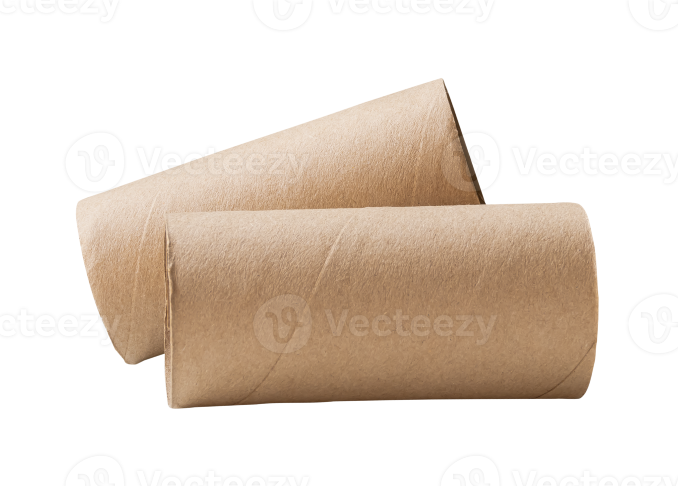 Two tissue paper cores or tubes in horizon isolated with clipping path in file format png