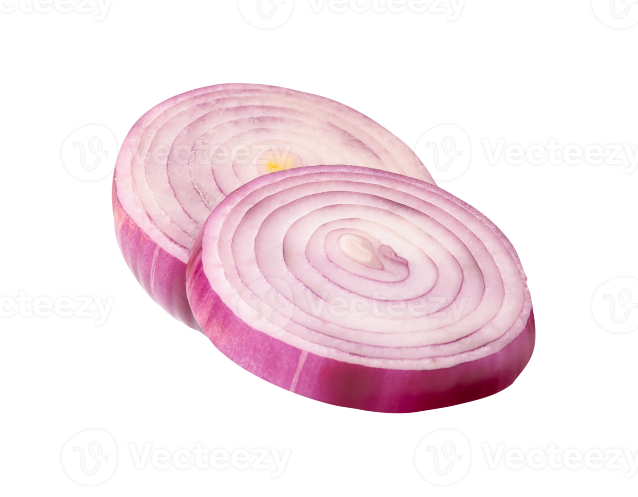 Spanish onion or red onion slices in stack isolated in file format png
