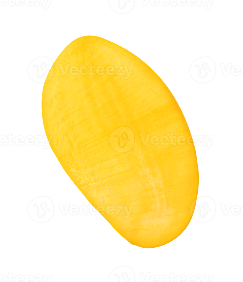 Ripe yellow mango fruit in vertical half isolated with clipping path in file format png