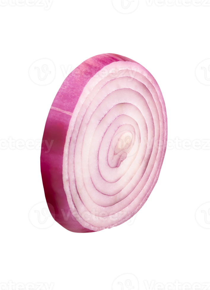 A Spanish onion or purple onion slice isolated with clipping path in file format png